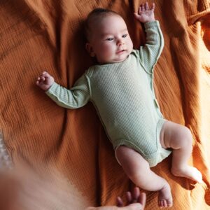 Боди с длинным рукавом BUNGLY "Шалфей" из хлопка в рубчик 0-3м 7