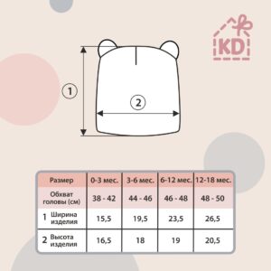 Шапочка легкая с отворотом и ушками Швейная Династия, 2 шт/уп 6