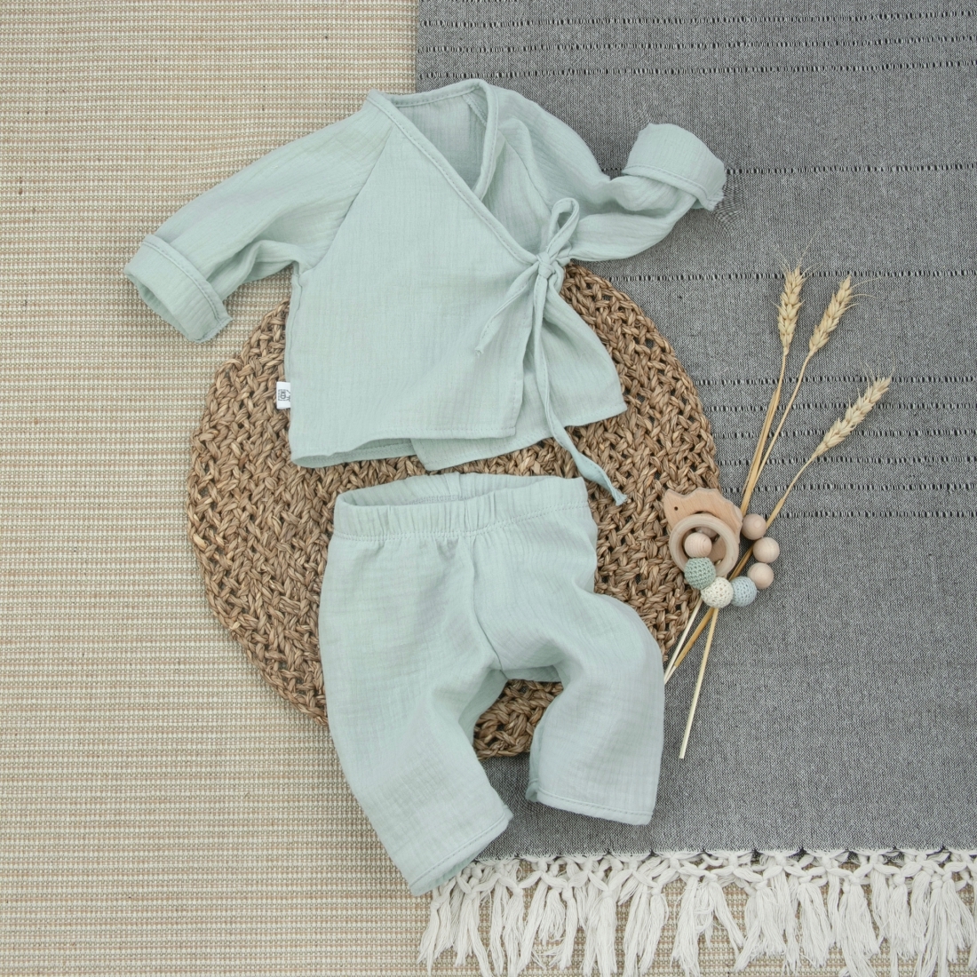 Пижама летняя для новорожденного Швейная Династия "Муслин",полынь,лето 1
