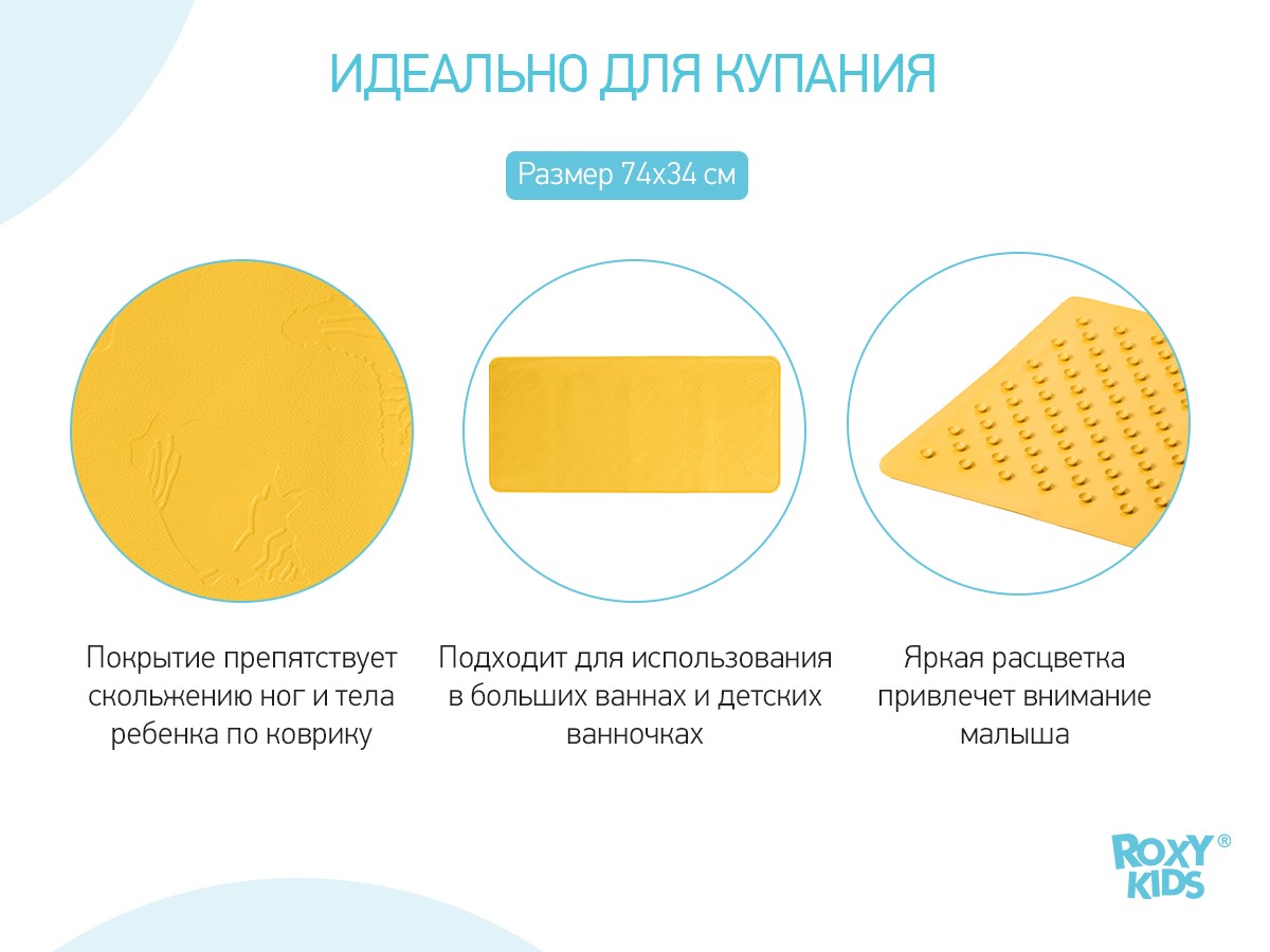 Коврик резиновый для ванны Roxy Kids антискользящий 34х74см 2