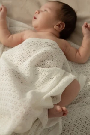 Плед детский Loomknits (100х100 см, Кремовый ажурный) 12