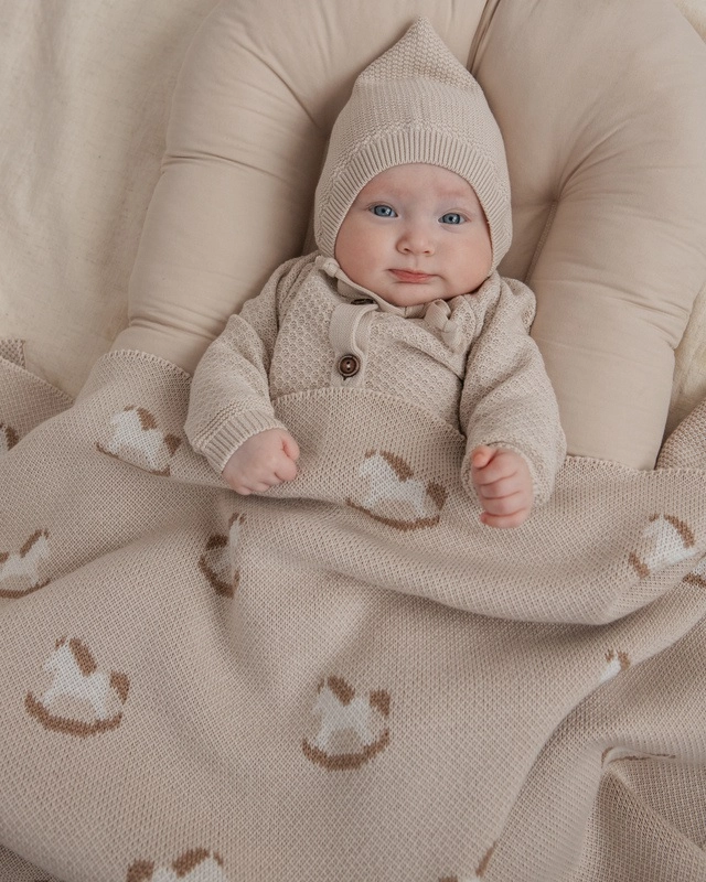 Плед детский Loomknits Топленое молоко (80x120) лошадки 4