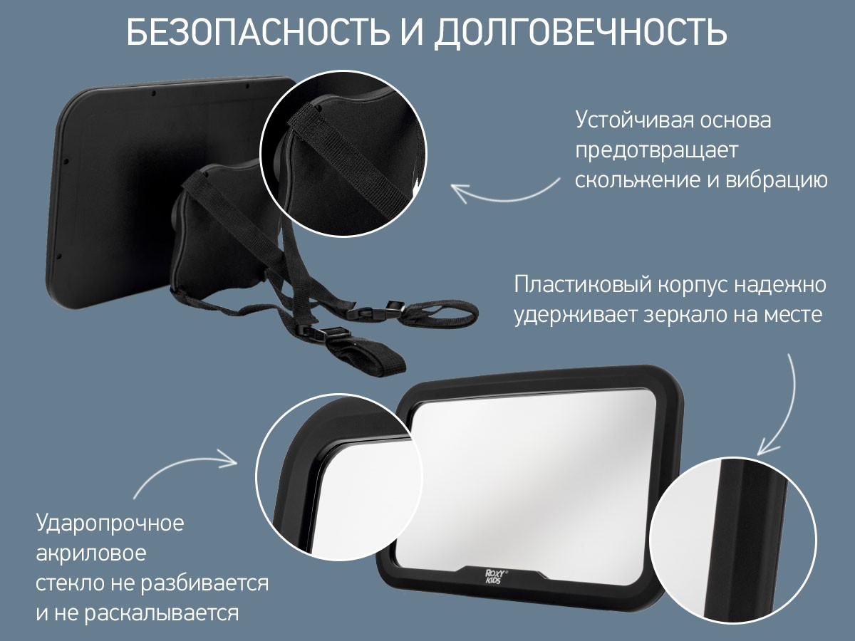 Зеркало Roxy Kids для контроля за ребенком в авто (черная рама) 3