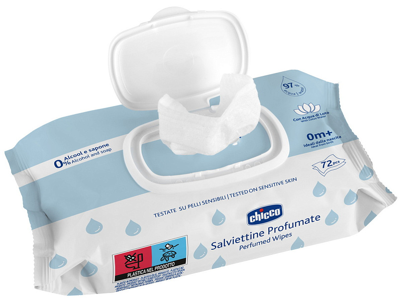 Салфетки влажные очищающие Chicco с клапаном, 72 шт. 2