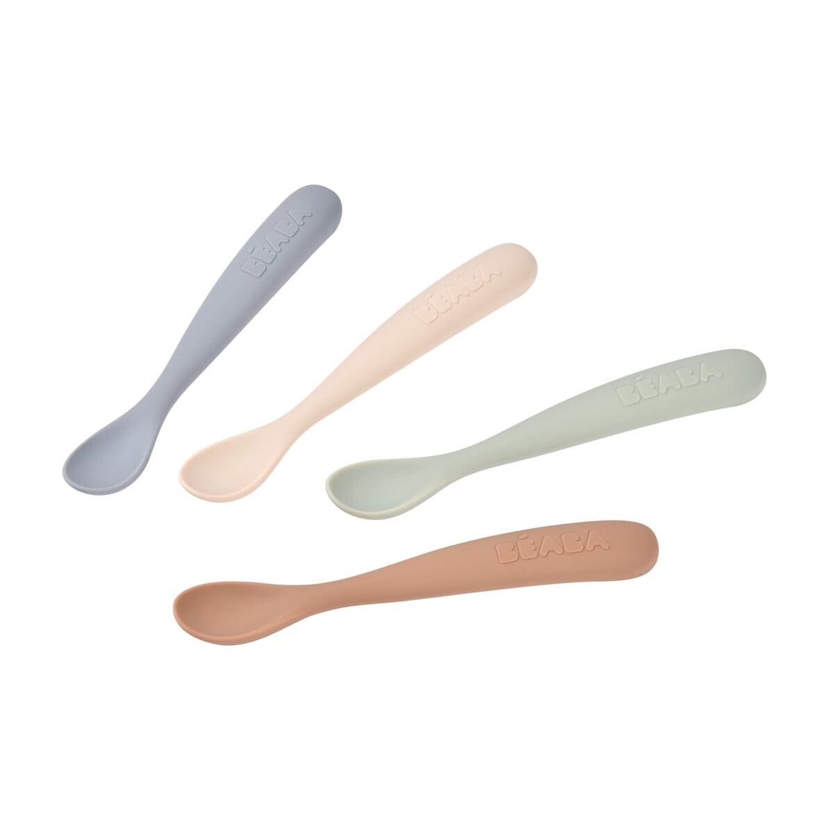 Набор из четырех силиконовых ложек Beaba 4М+ в блистерной упаковке SET OF 4 1ST AGE SILIC SPOONS NAT 2
